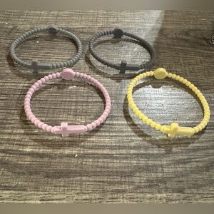 Cross Rubber Bracelets Purple/Pink, Yellow, Gray - Set of 4